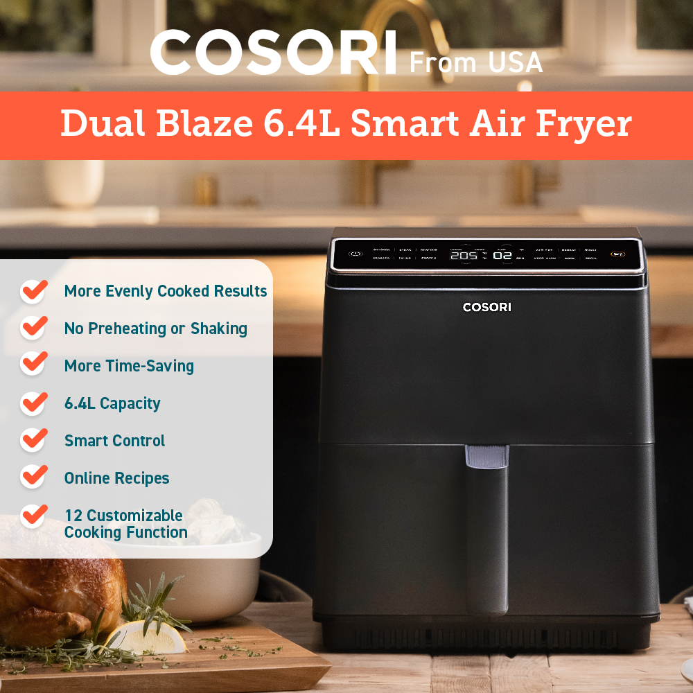 Cosori USA Dual Blaze® Smart Air Fryer, 6.8-Quart, Dark Grey / หม้ออบลมร้อน  หม้อทอดไร้น้ำมัน - Kitchen World